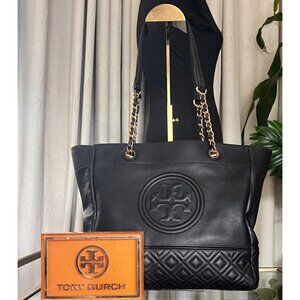 Tory Burch Black Leather Quilted Fleming Shoulder Bag